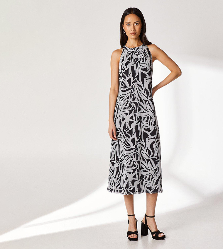 Mono Geo Halterneck Midi Dress