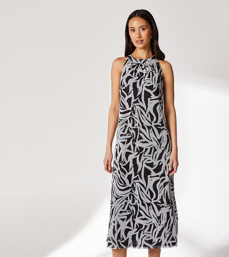 Mono Geo Halterneck Midi Dress