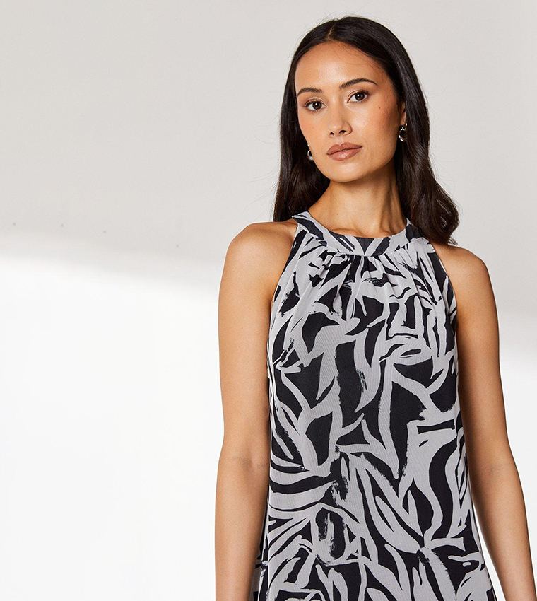 Mono Geo Halterneck Midi Dress