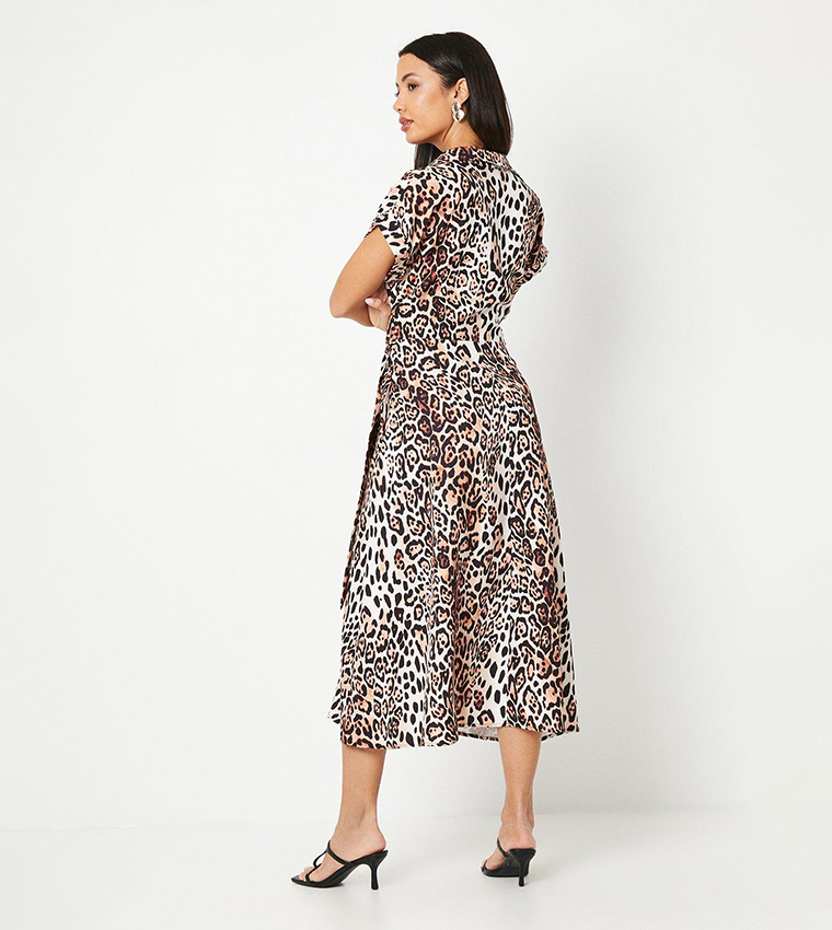 Leopard Print Short Sleeves Shirt Dress