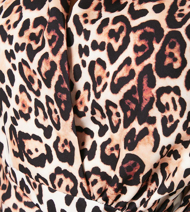 Leopard Print Short Sleeves Shirt Dress