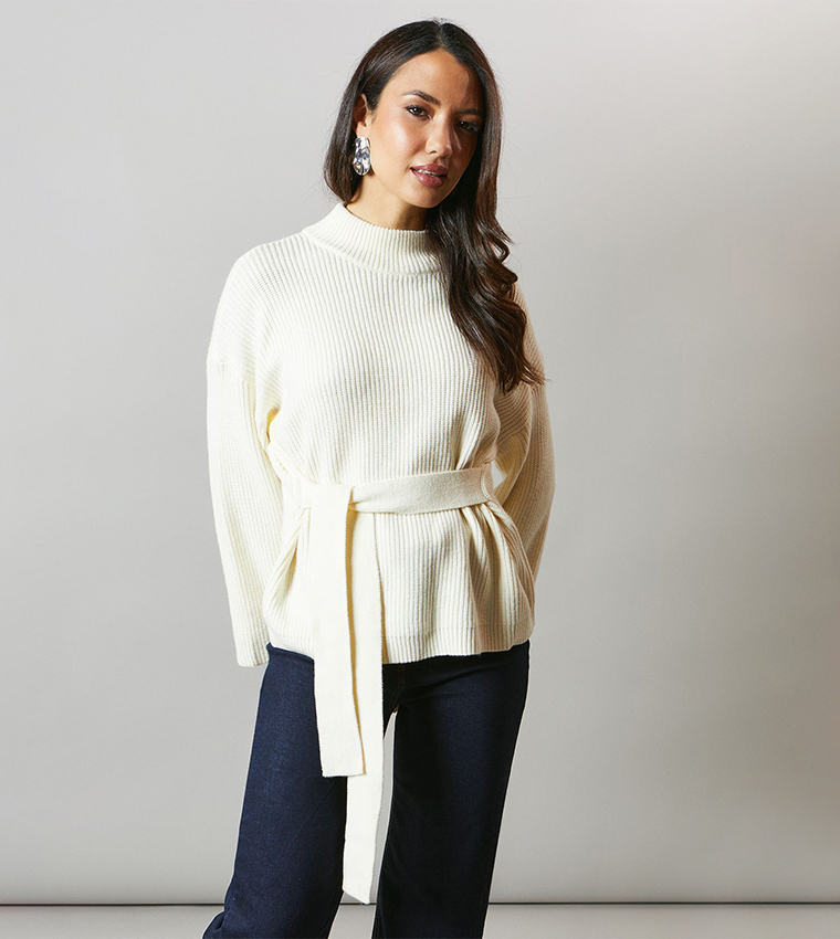 Buy Principles Tie Back High Neck Sweater In Ecru 6thStreet Qatar