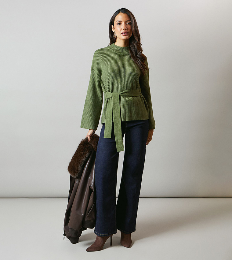 Buy Principles Tie Back High Neck Sweater In Khaki 6thStreet UAE