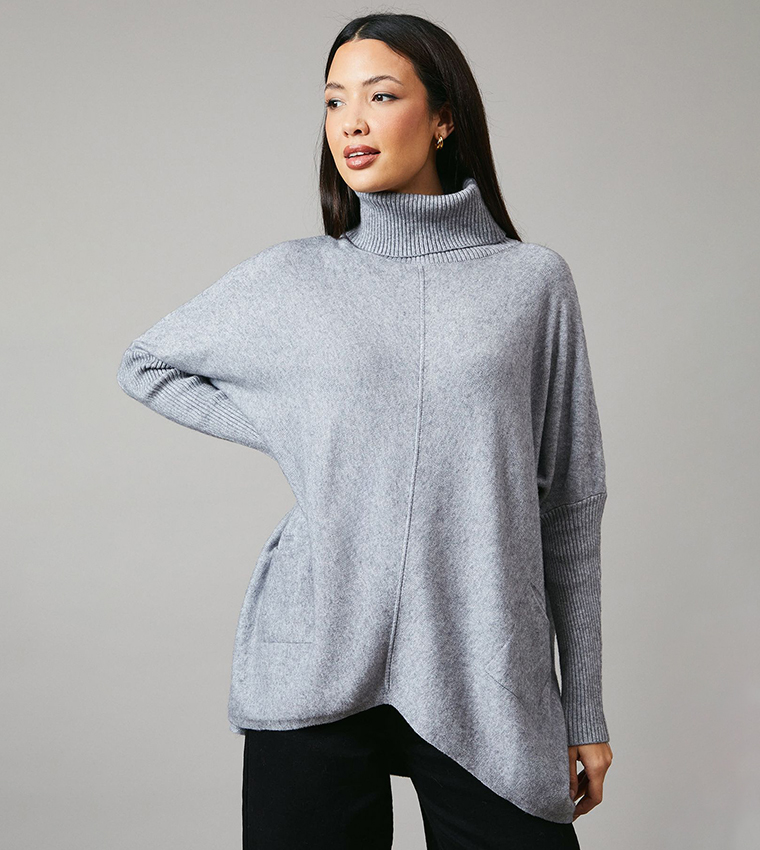Pocket Detail Roll Neck Poncho