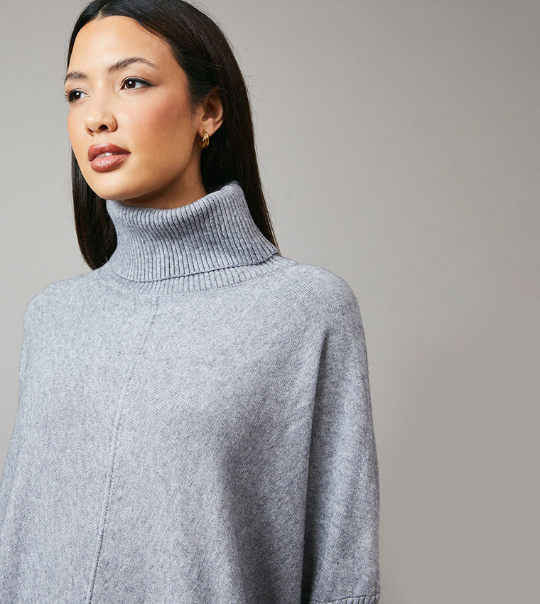Pocket Detail Roll Neck Poncho