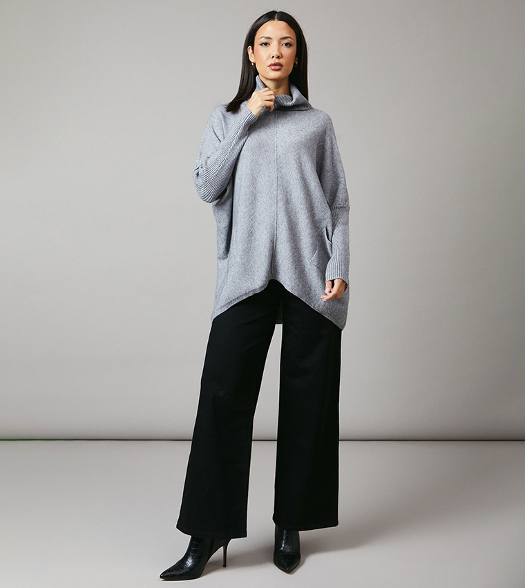 Pocket Detail Roll Neck Poncho