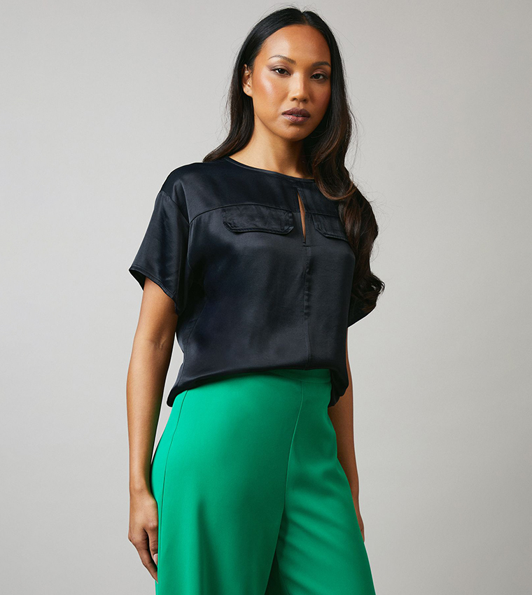 Pocket Detail Viscose Satin Top