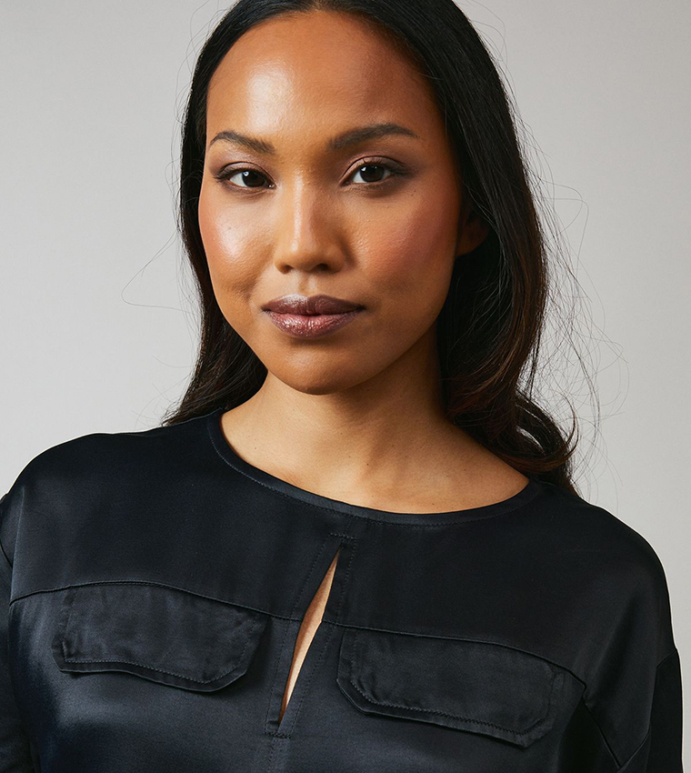 Pocket Detail Viscose Satin Top