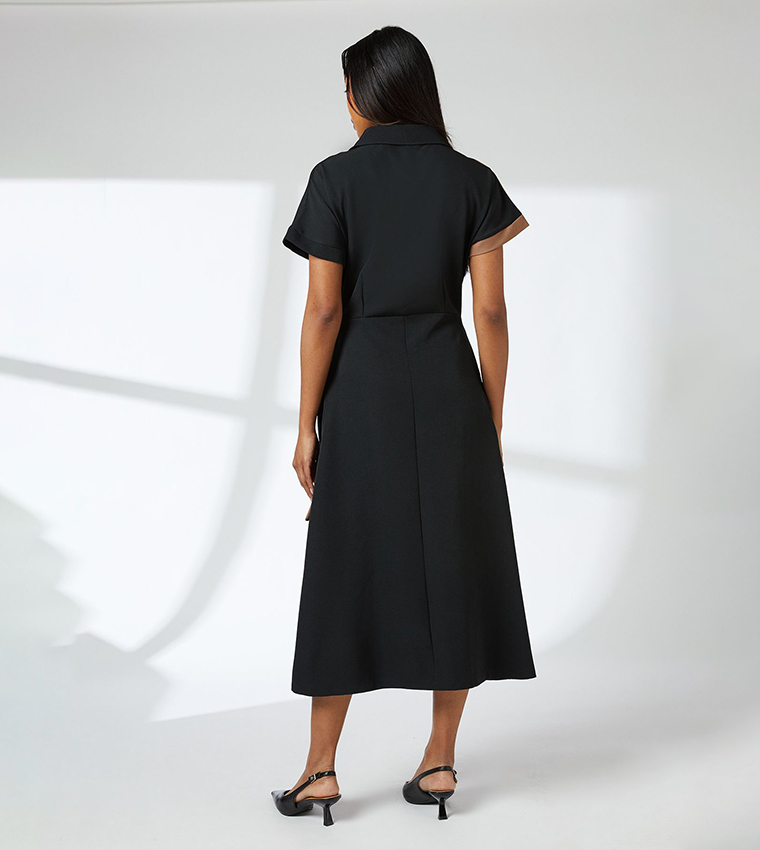 Color Block Short Sleeves Midi Dress