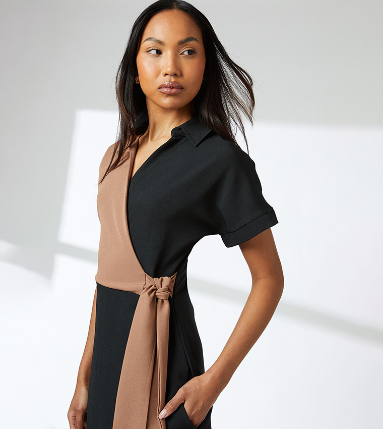 Color Block Short Sleeves Midi Dress