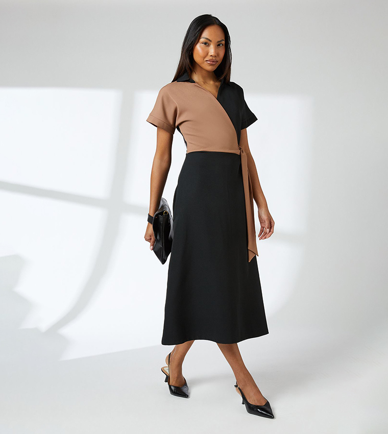 Color Block Short Sleeves Midi Dress