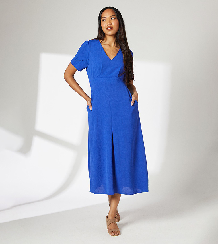 Sleeves Detail Woven Midi Dress