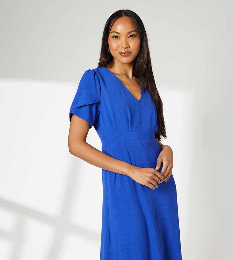 Sleeves Detail Woven Midi Dress