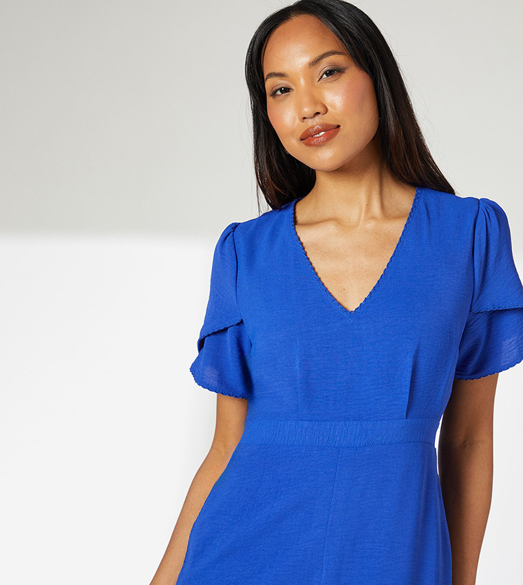 Sleeves Detail Woven Midi Dress