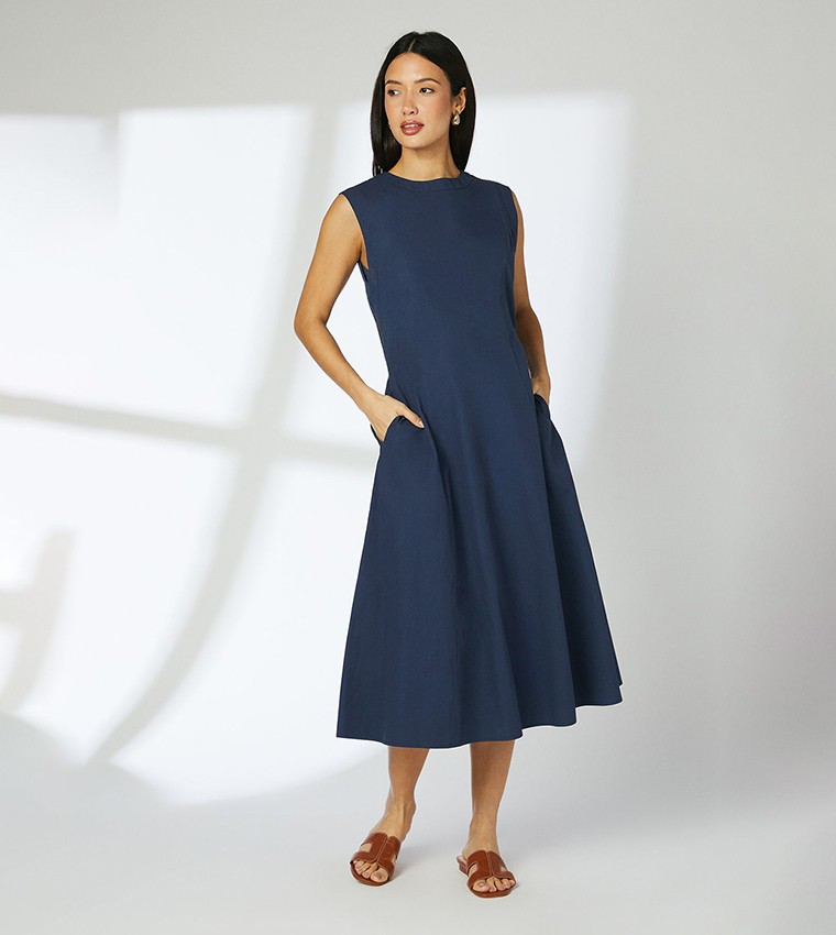 Buy Principles Outlet Seam Detail Cotton Poplin Midi Dress In Navy