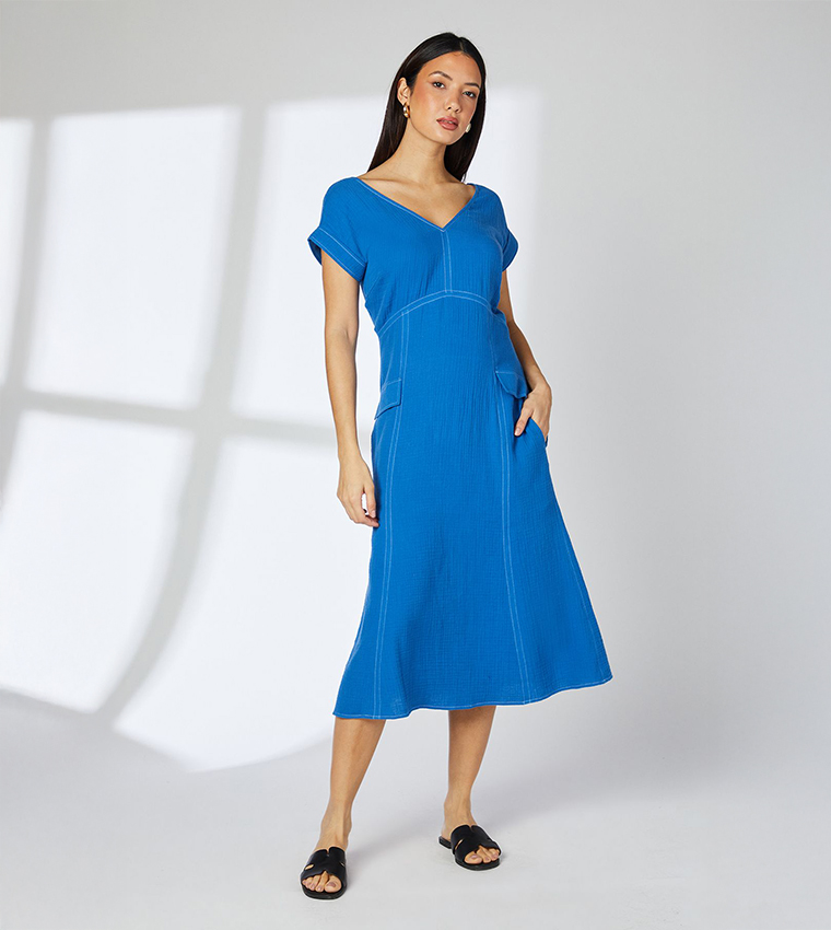 Gauze Seam Detail Midi Dress