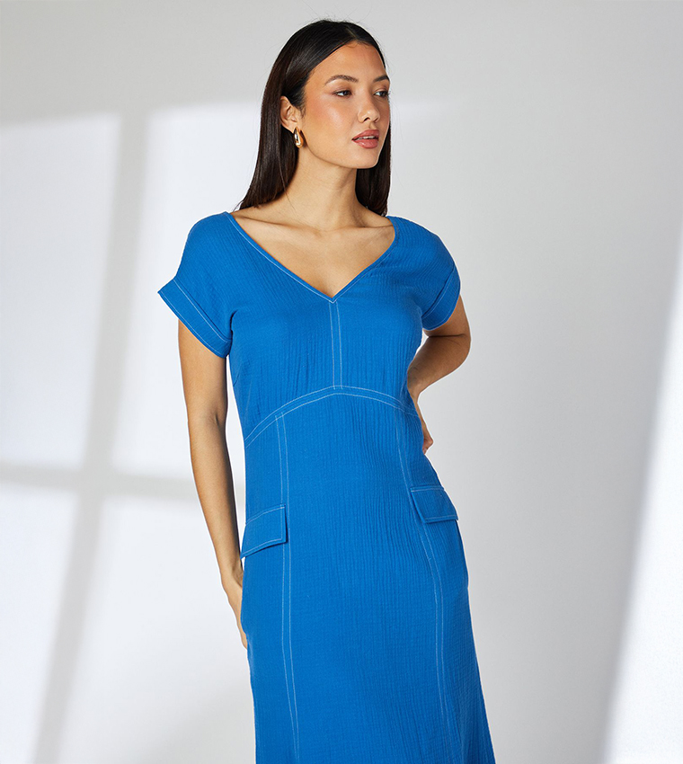 Gauze Seam Detail Midi Dress