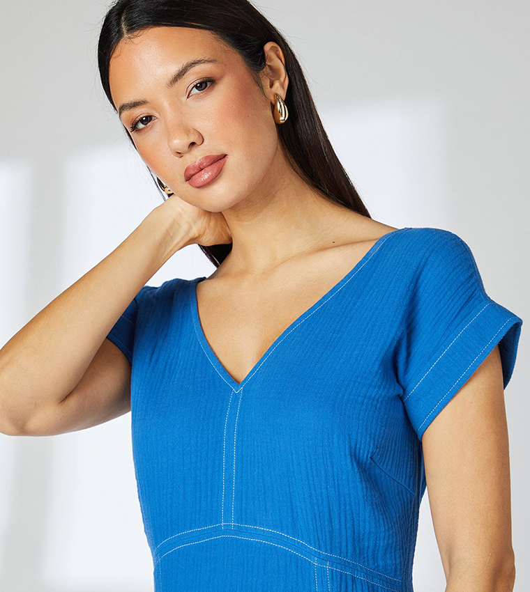 Gauze Seam Detail Midi Dress