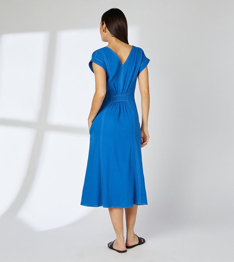 Gauze Seam Detail Midi Dress