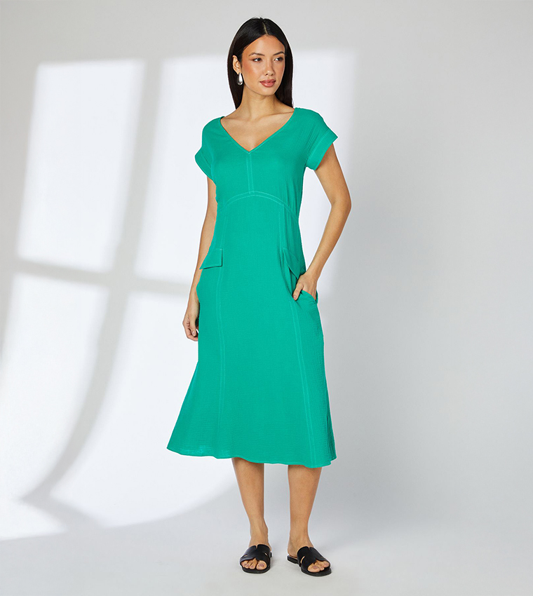 Gauze Seam Detail Midi Dress