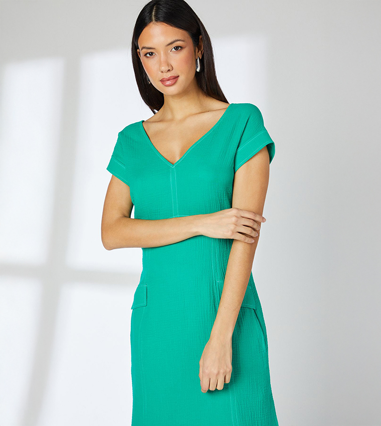 Gauze Seam Detail Midi Dress