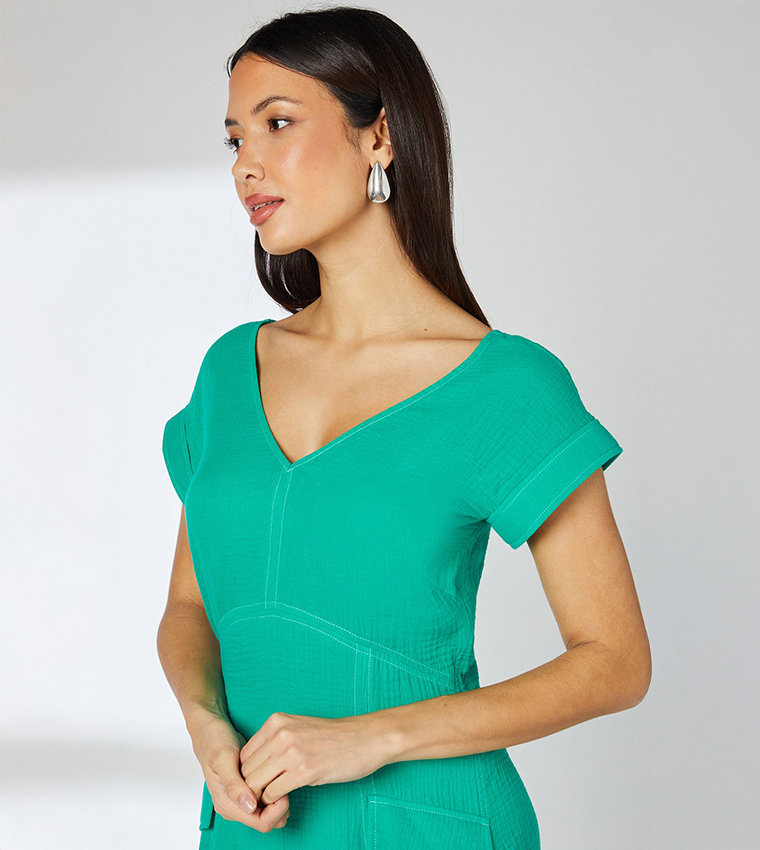 Gauze Seam Detail Midi Dress
