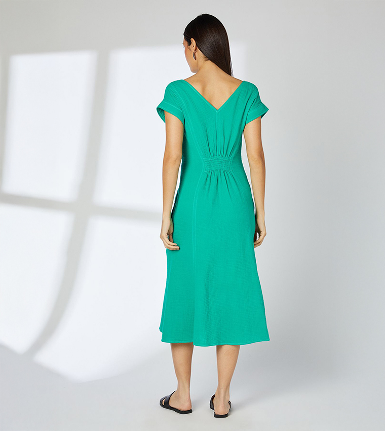 Gauze Seam Detail Midi Dress