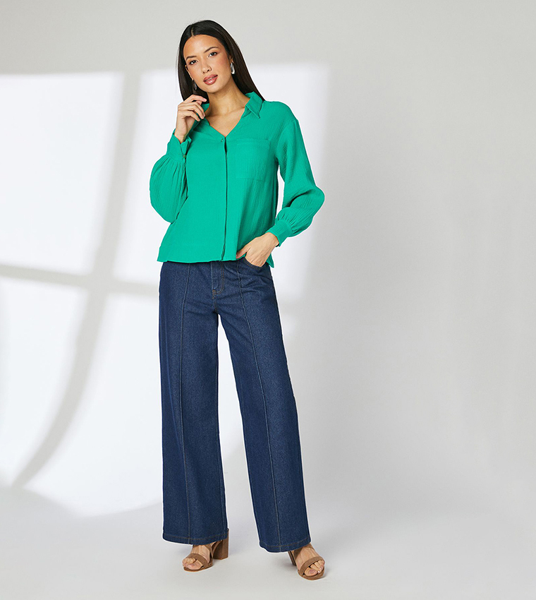 Gauze Solid Long Sleeves Shirt