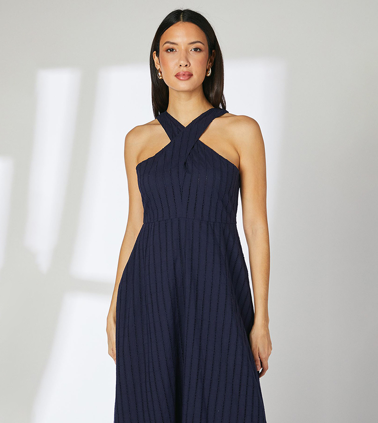 Halterneck Broderie Midi Dress