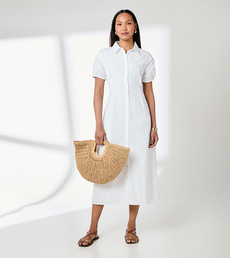 Dart Detail Seersucker Shirt Dress