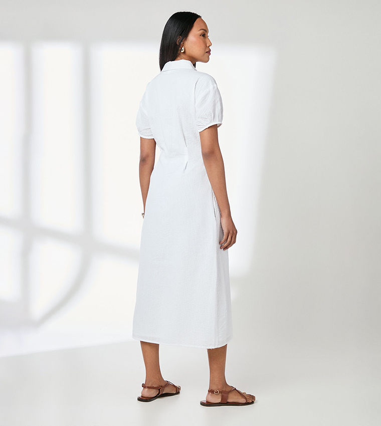 Dart Detail Seersucker Shirt Dress