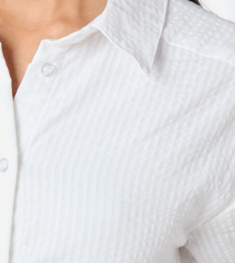 Dart Detail Seersucker Shirt Dress