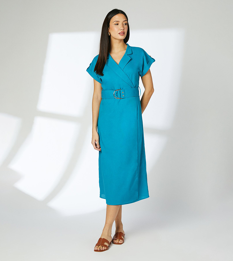 Linen Blend Utility Midi Dress