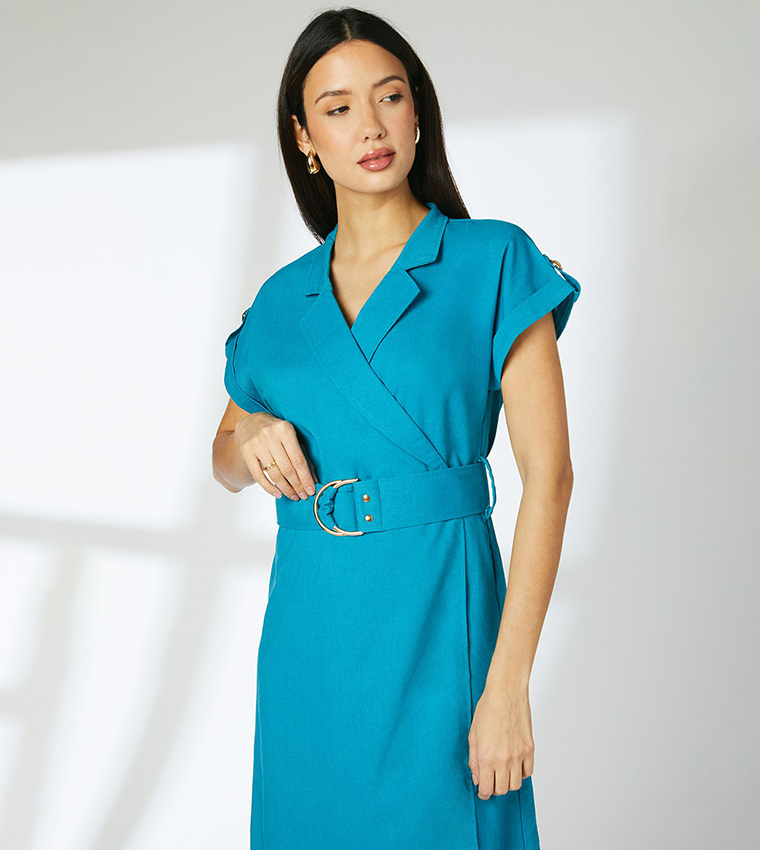 Linen Blend Utility Midi Dress