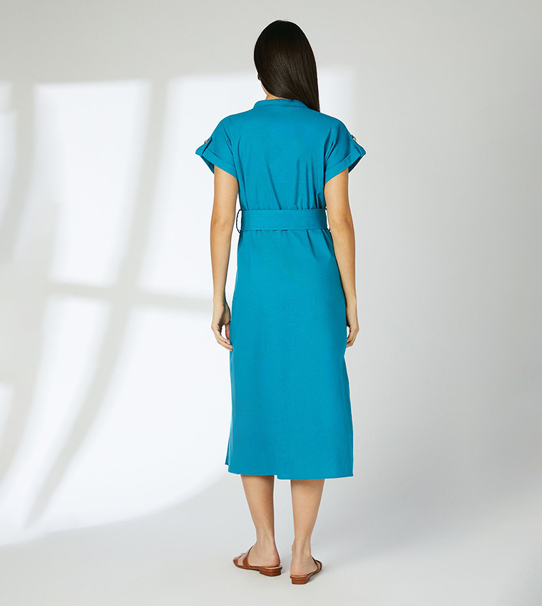 Linen Blend Utility Midi Dress