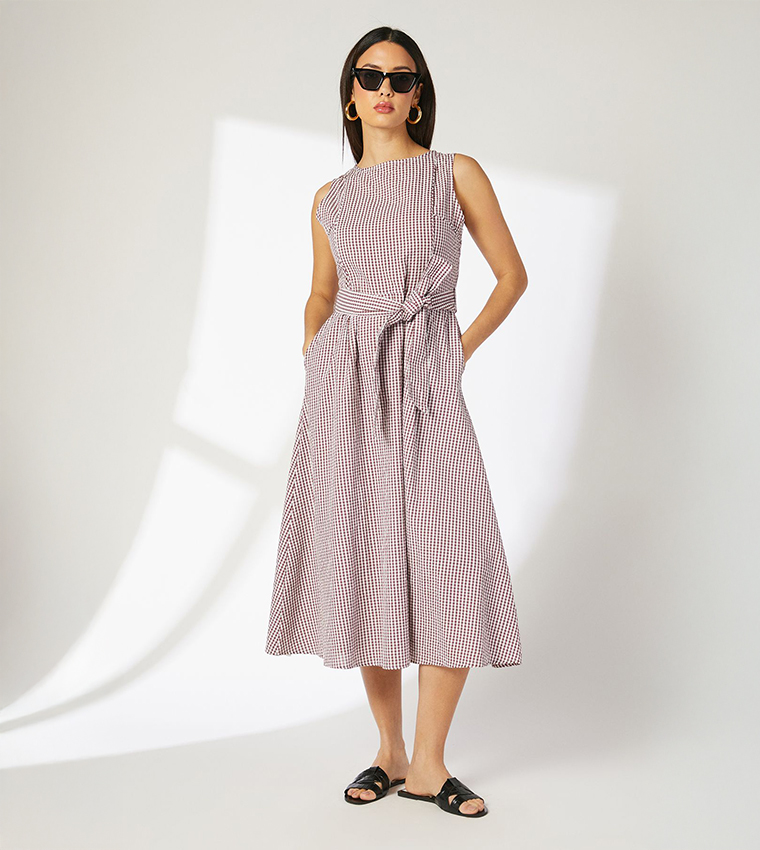 Gingham Fit and Flare Midi Dress