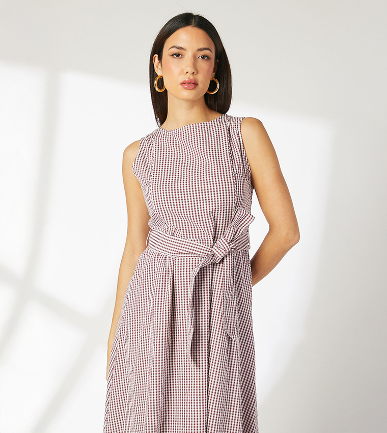Gingham Fit and Flare Midi Dress