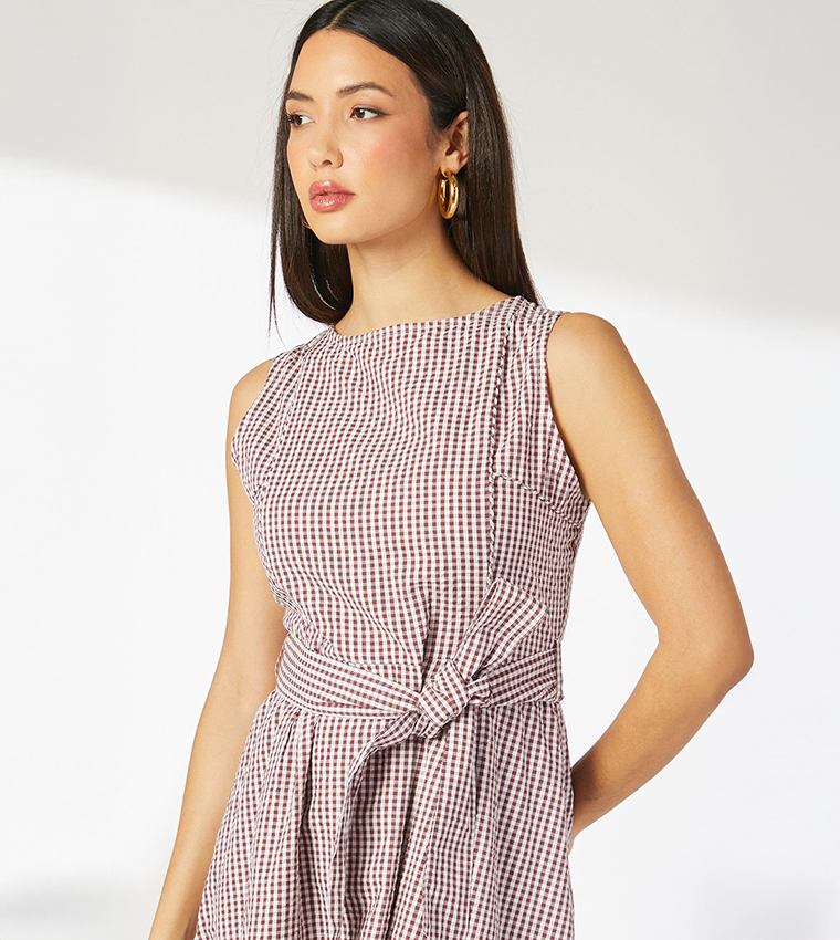 Gingham Fit and Flare Midi Dress