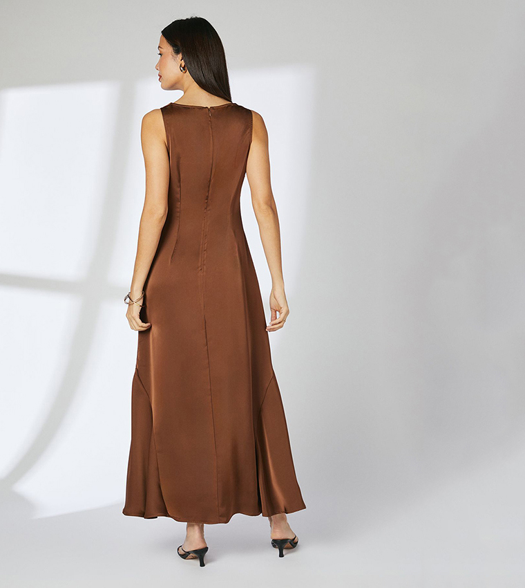 Satin Cowl Neck Midi Dress