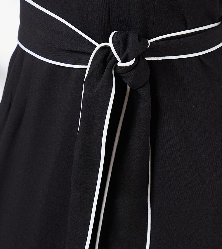 Contrast Trim Belted Utility Midi Dress