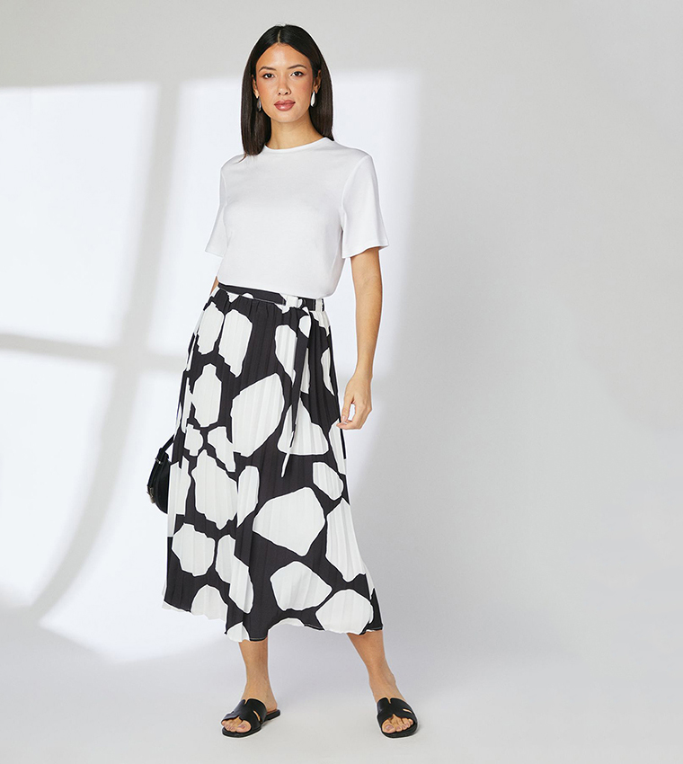 Printed Pleated Midi Skirt