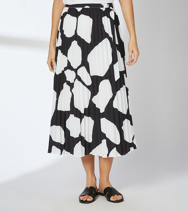 Printed Pleated Midi Skirt