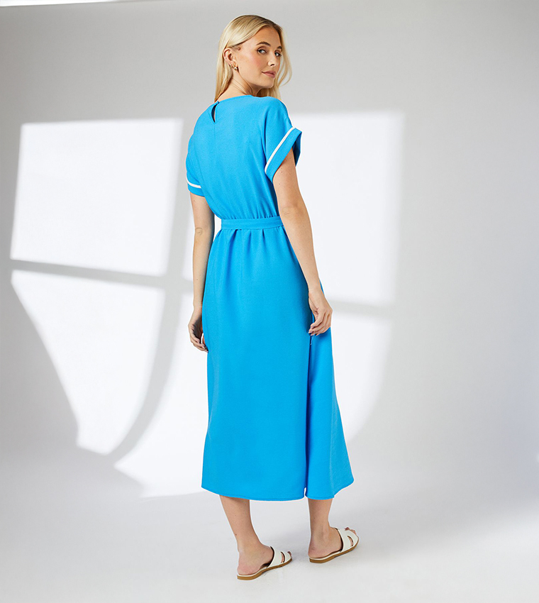 Short Sleeves Belted Midi Dress