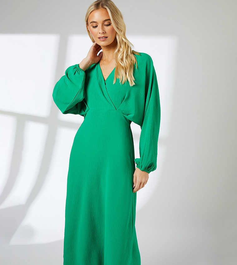 Solid Batwing Sleeves Midi Dress