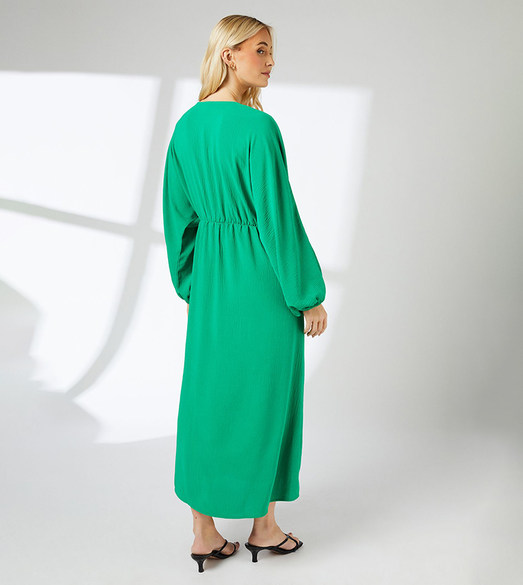 Solid Batwing Sleeves Midi Dress