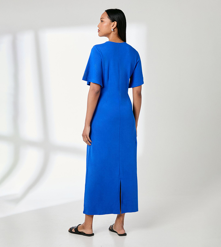 Solid Short Sleeves Jersey Midi Dress