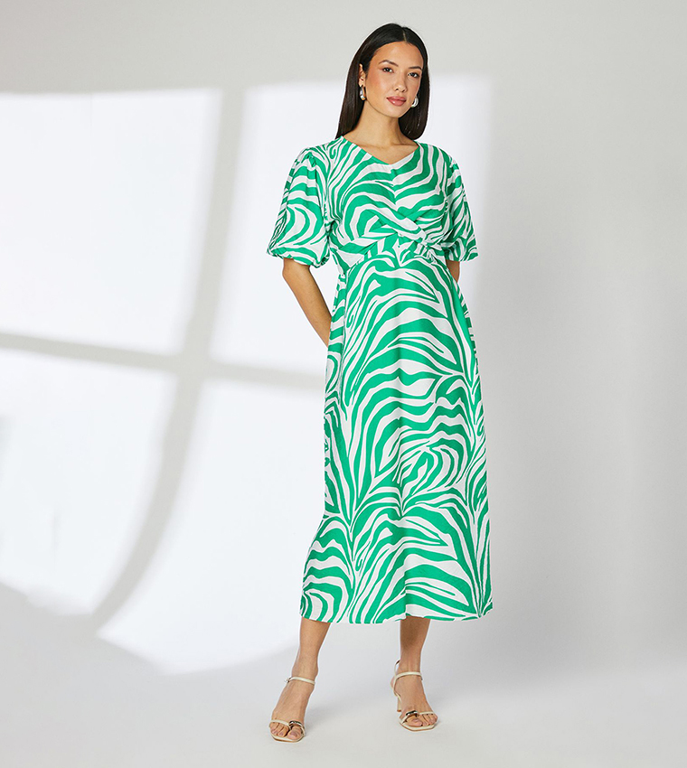 Animal Patterned Tie Front Midi Dress