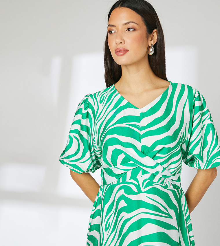 Animal Patterned Tie Front Midi Dress