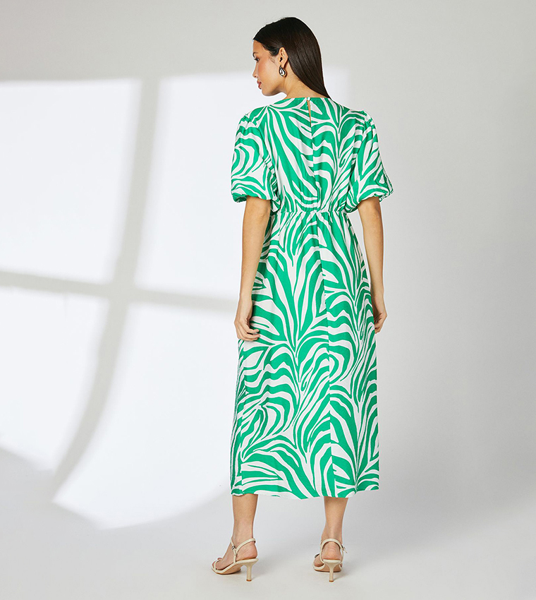 Animal Patterned Tie Front Midi Dress