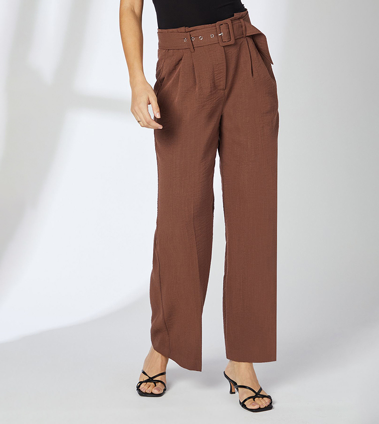 Belt Detail Straight Fit Trousers